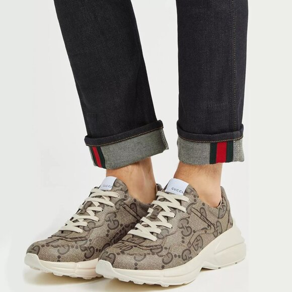 NEW GUCCI Men's Rhyton 100 Beige/Ebony Macro GG Supreme Canvas Sneakers G9 US9.5 - Picture 2 of 12